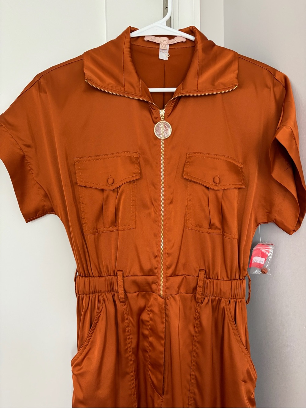 Hutch Satin Utility Jumpsuit in Rust Orange - Picture 4 of 6